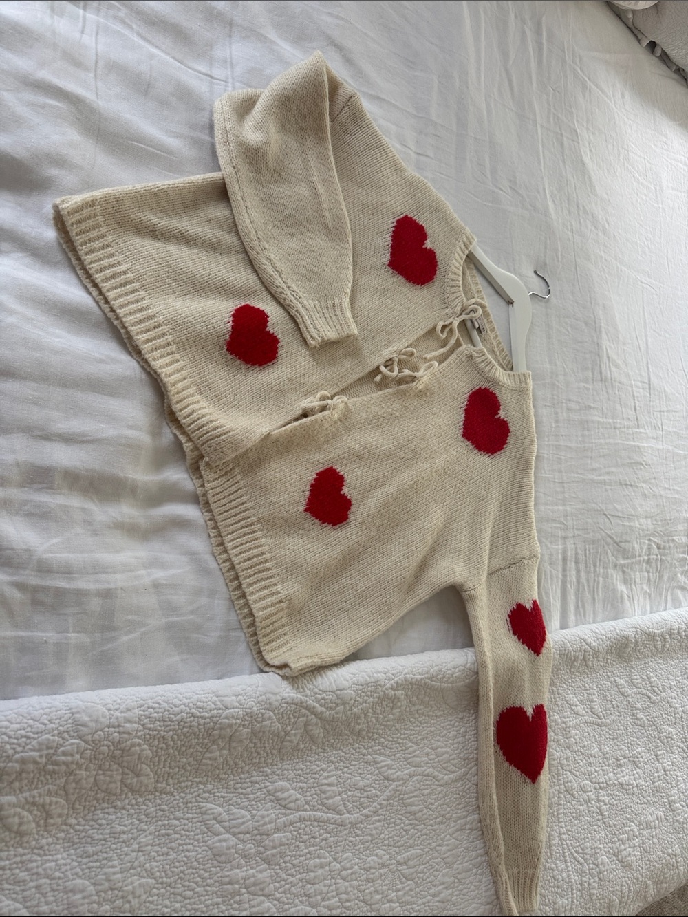 Sincerly Jules Cream Cardigan with Red Heart Motifs